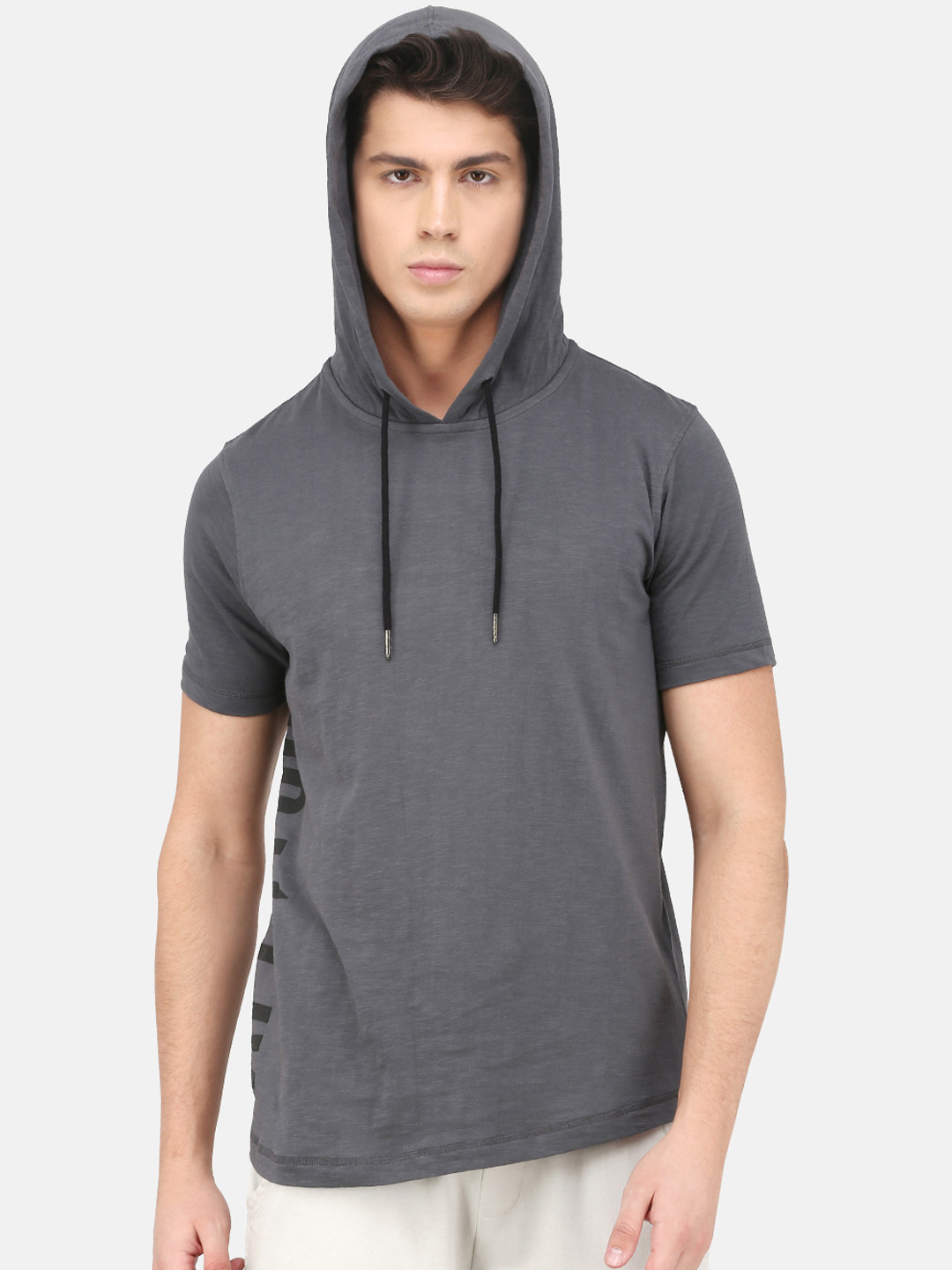 

ATTIITUDE Men Grey Printed Hood Slim Fit T-shirt