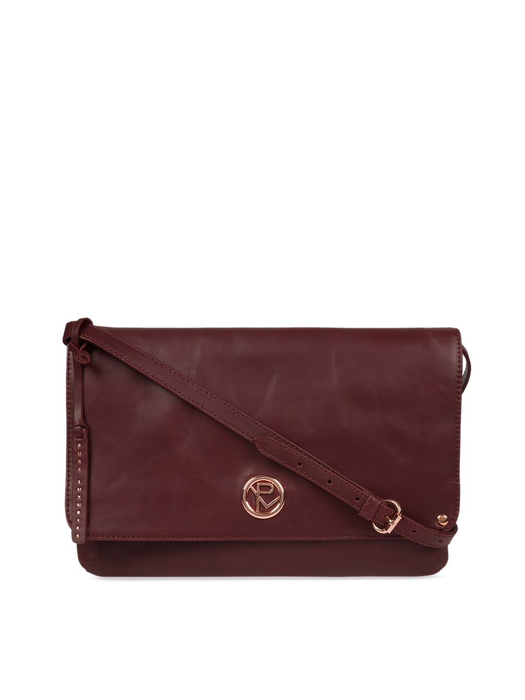 

PURE LUXURIES LONDON Women Burgundy Solid Genuine Leather Ermes Sling Bag