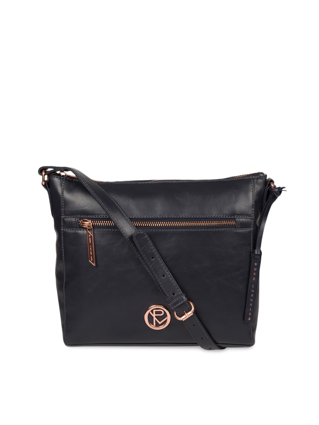 

PURE LUXURIES LONDON Women Navy Blue Solid Genuine Leather Handcrafted Byrne Sling Bag
