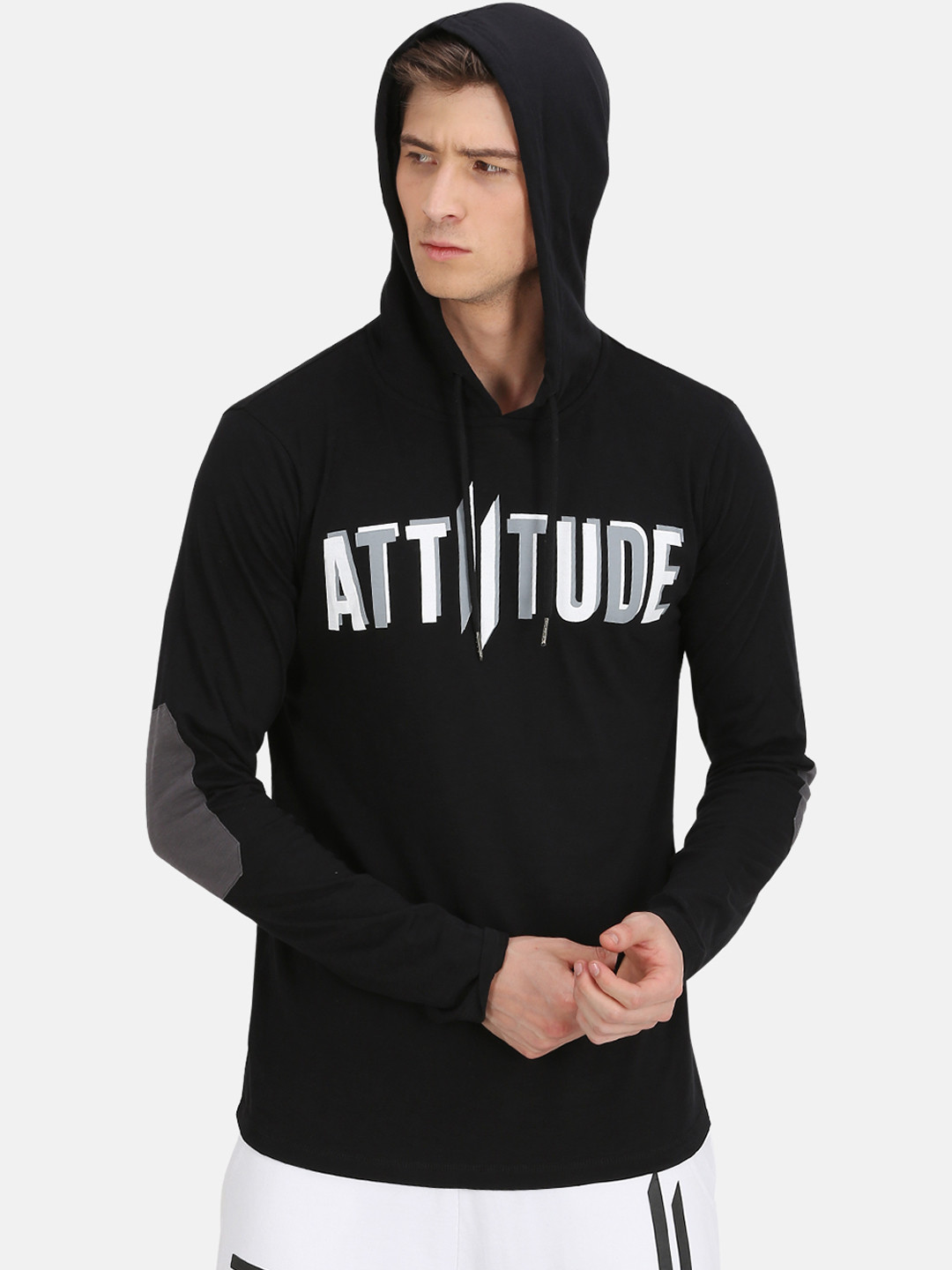 

ATTIITUDE Men Black Printed Hood Slim Fit T-shirt