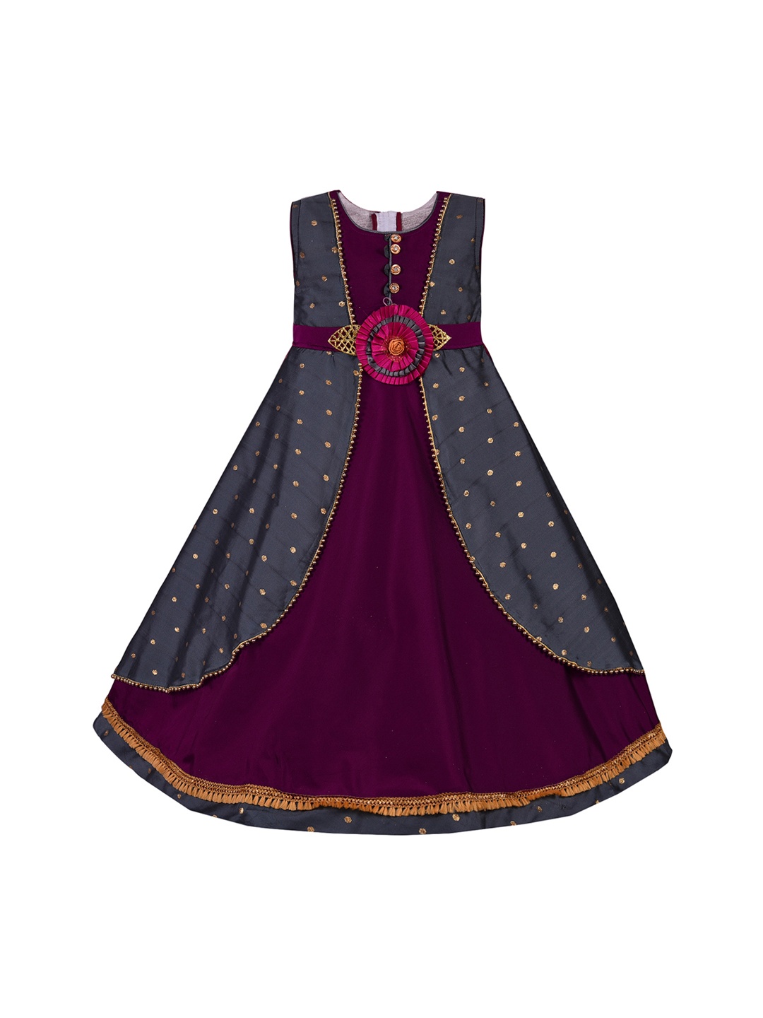 

Wish Karo Girls Purple Colourblocked Maxi Dress