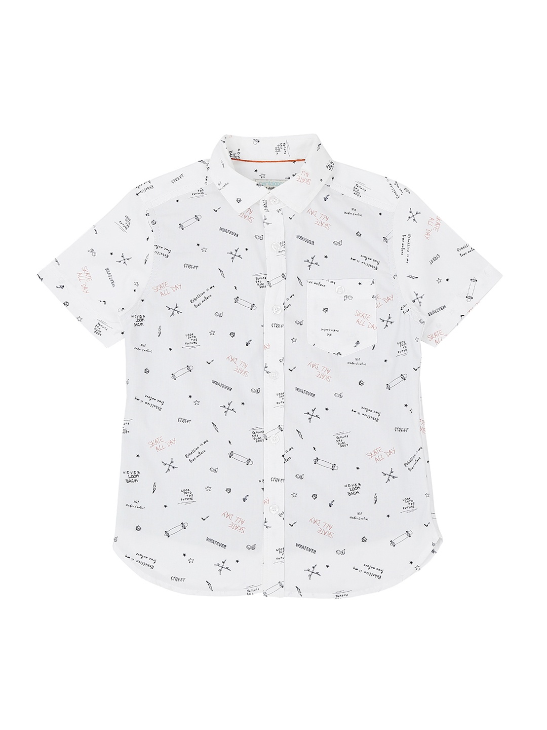 

Pantaloons Junior Boys White & Black Regular Fit Printed Casual Shirt