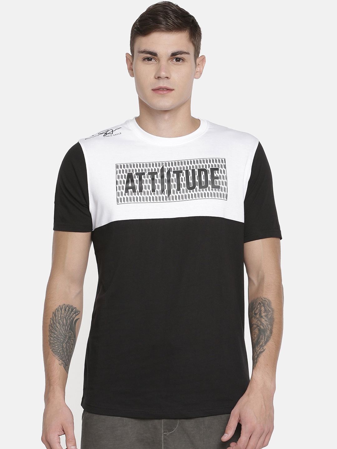 

ATTIITUDE Men Black Printed Round Neck Slim Fit T-shirt