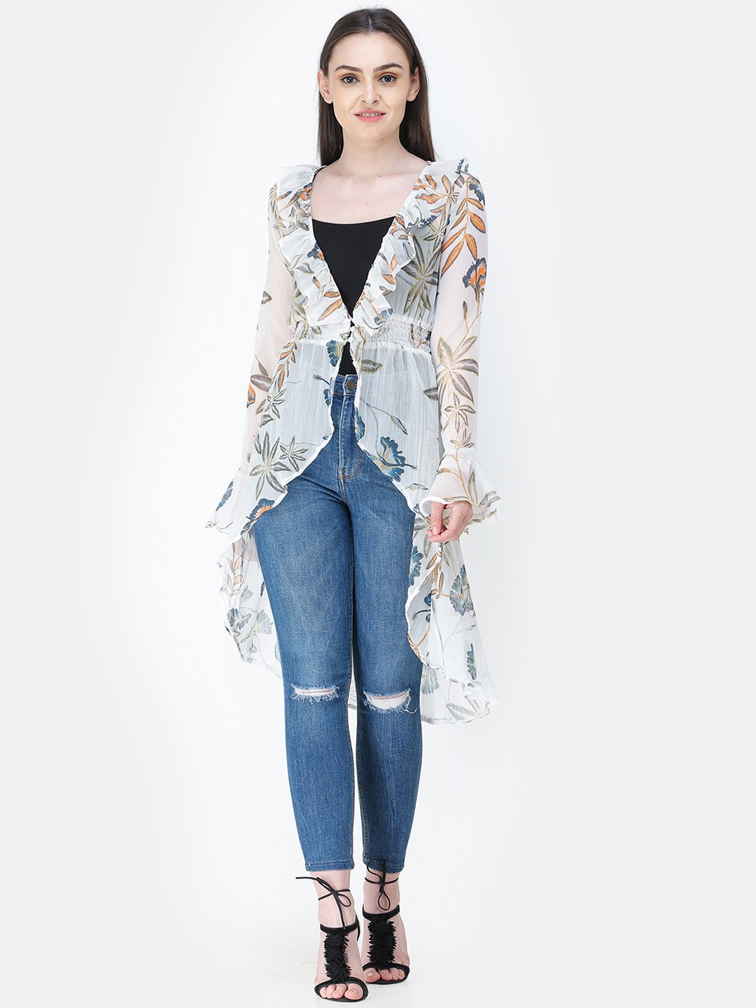 

Cation Women White Printed Button Shrug