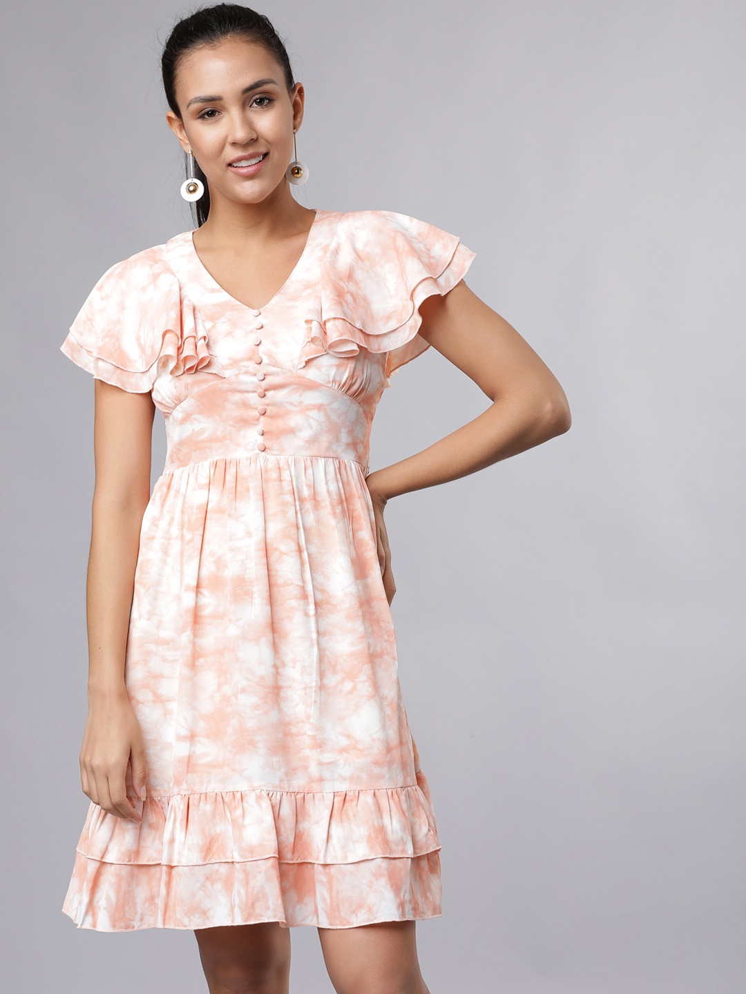 

Tokyo Talkies Women Peach-Coloured Dyed Fit and Flare Dress