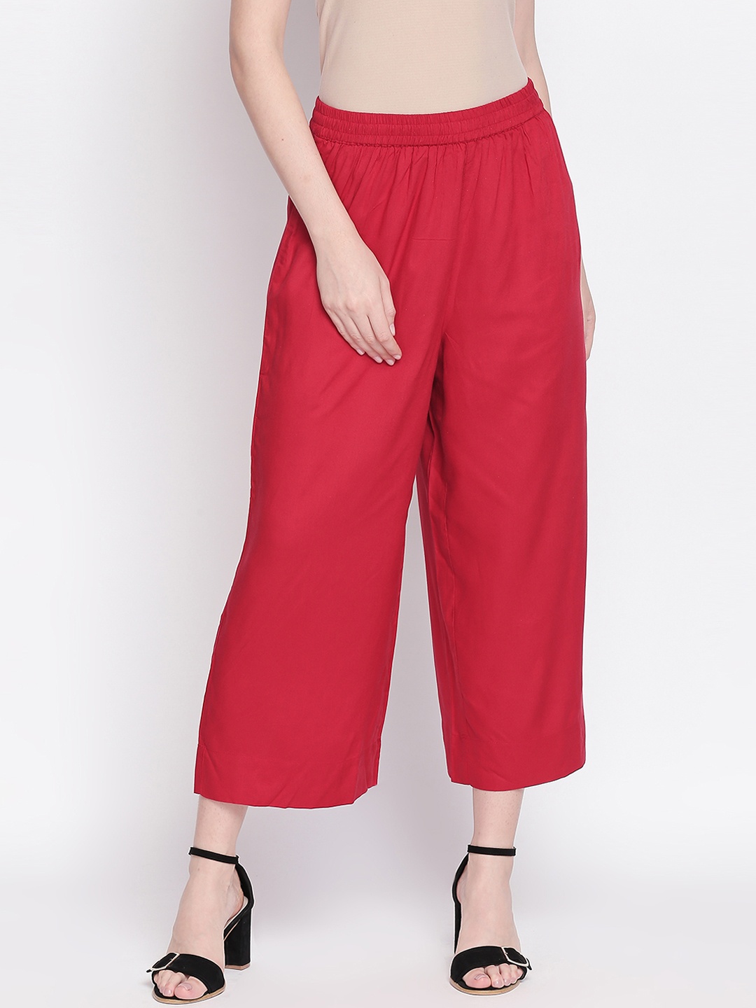 

RANGMANCH BY PANTALOONS Women Red Solid Straight Palazzos