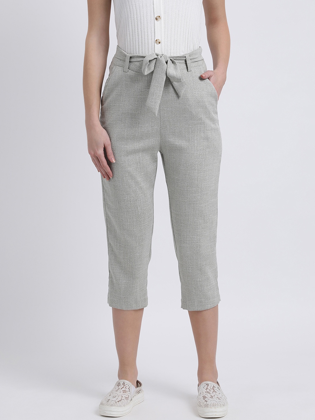 

Zink London Women Grey Slim Fit Solid Peg Trousers