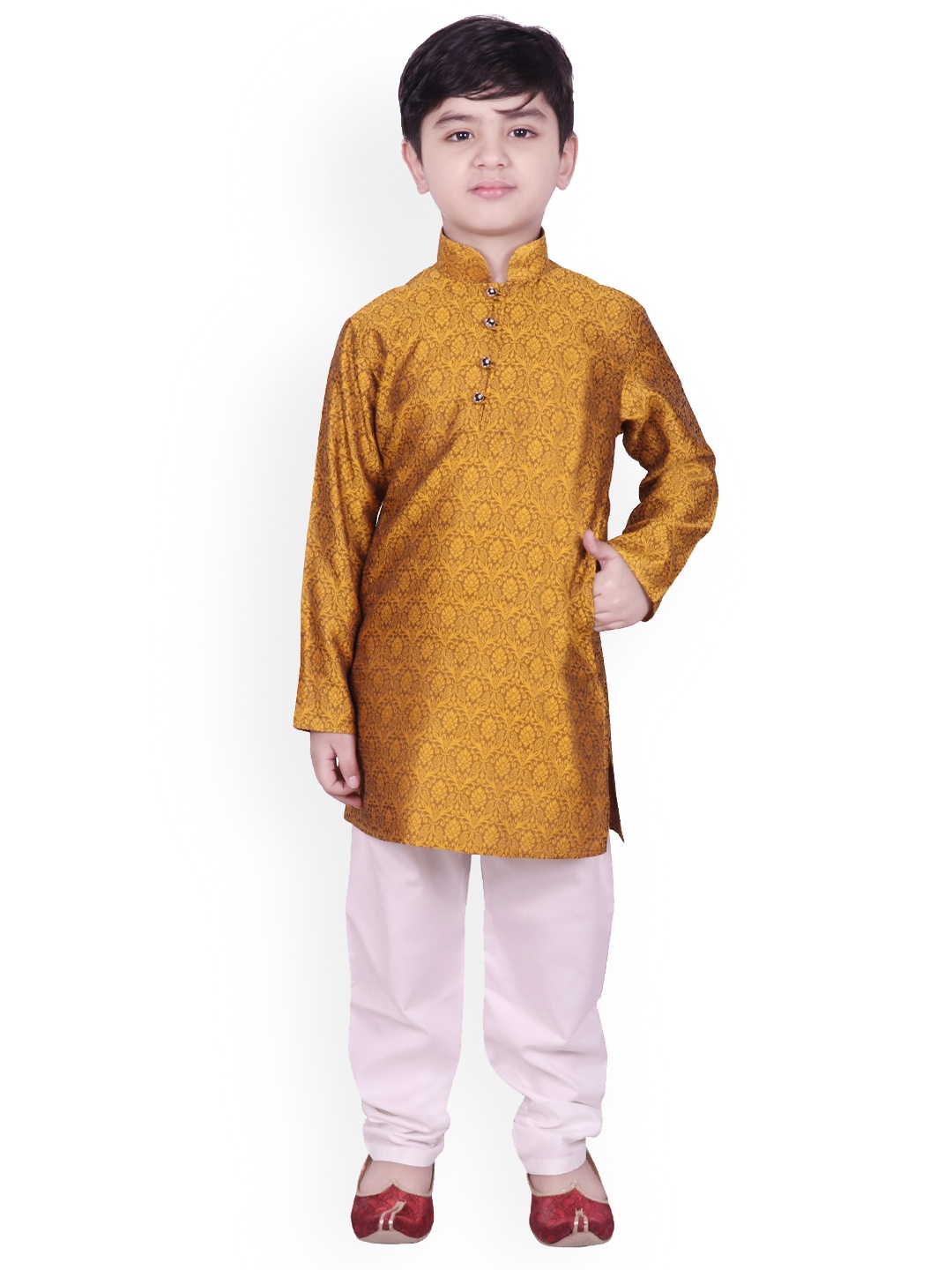 SG YUVRAJ Boys Mustard Yellow & Off-White Self Design Kurta with Pyjamas