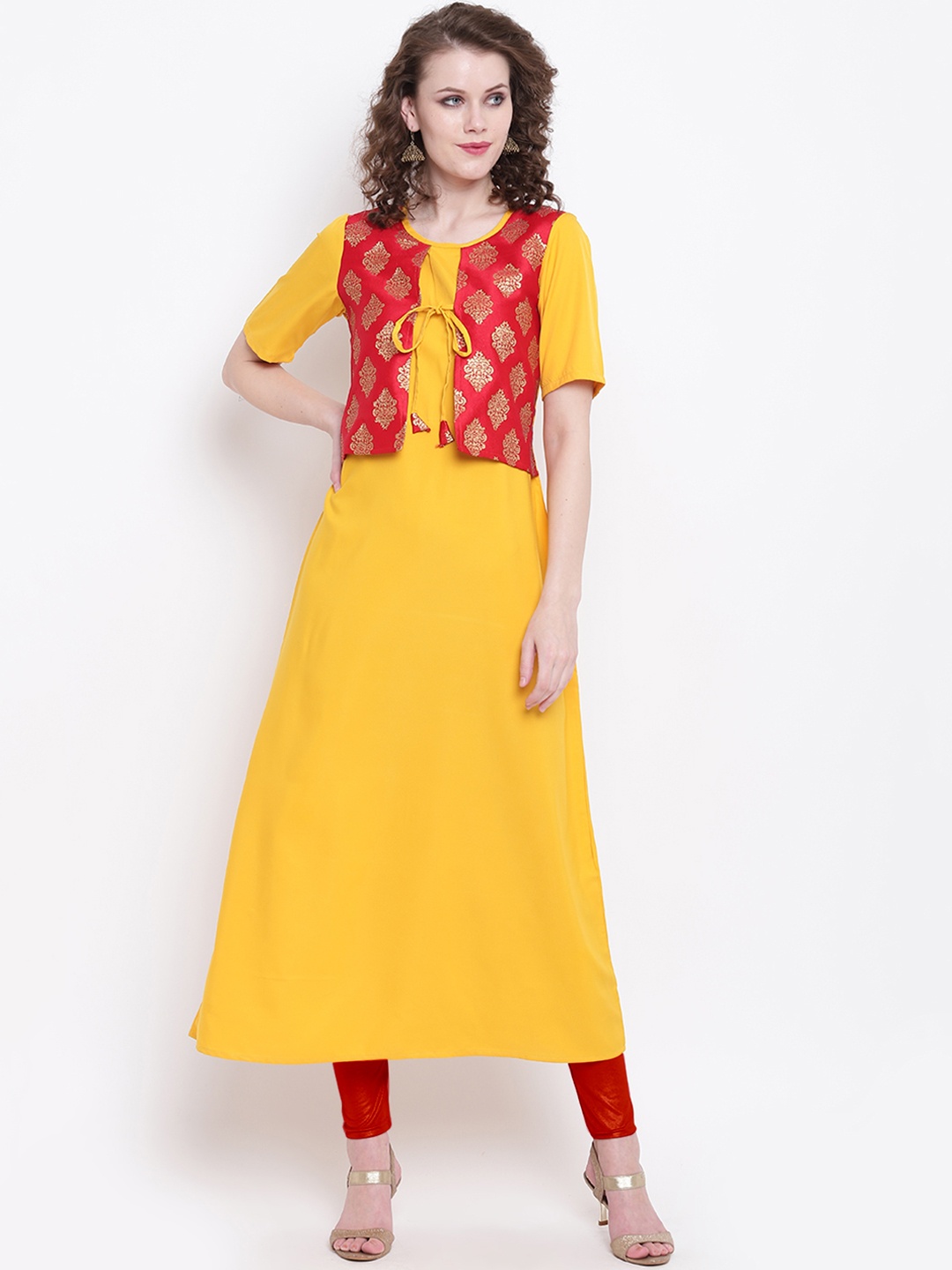 

Napra Women Yellow & Red Woven Design A-Line Kurta