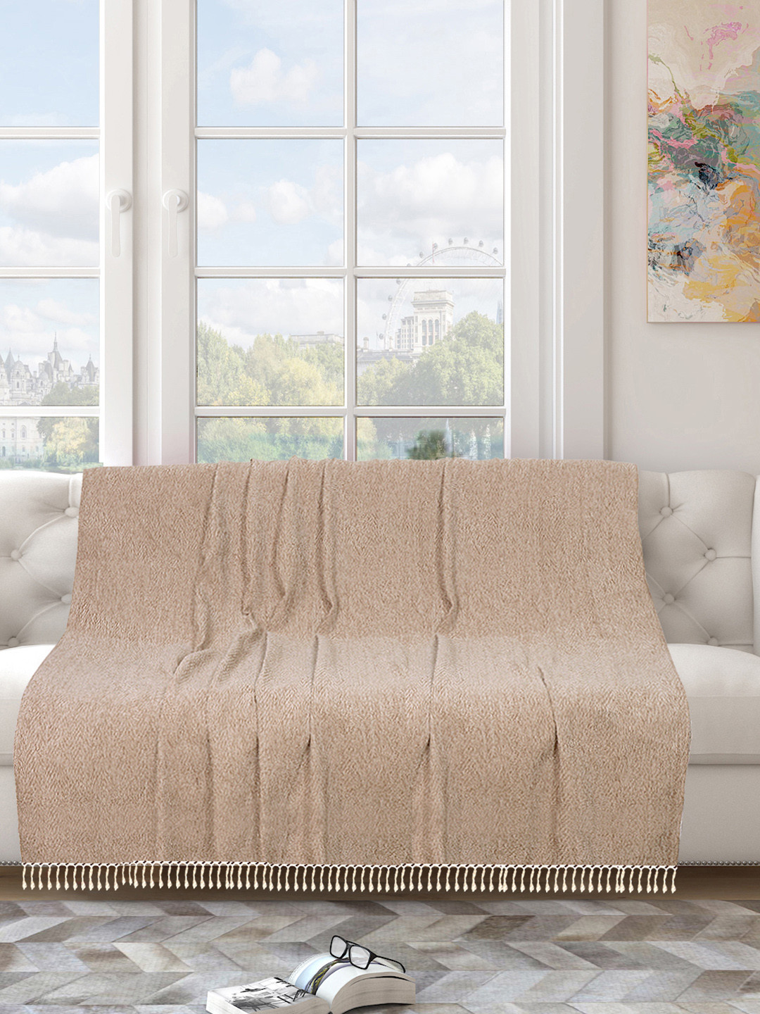 

Saral Home Beige Self-Designed Pure Cotton 3 Seater Sofa Throw