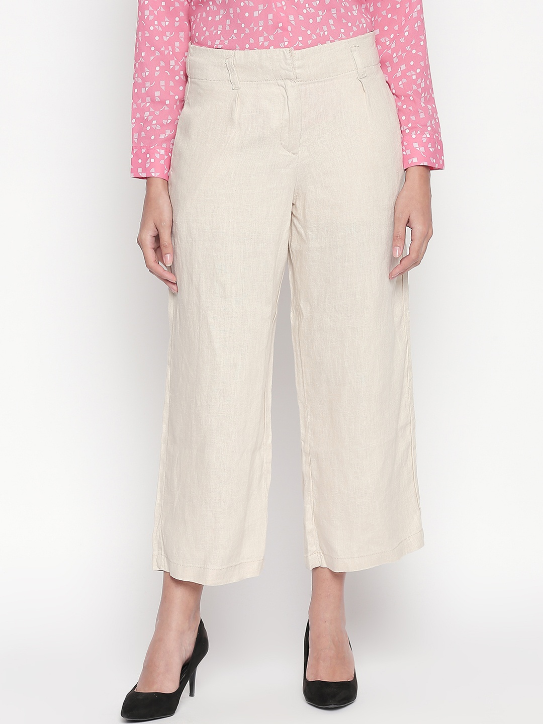 

Annabelle by Pantaloons Women Beige Linen Regular Fit Solid Parallel Trousers