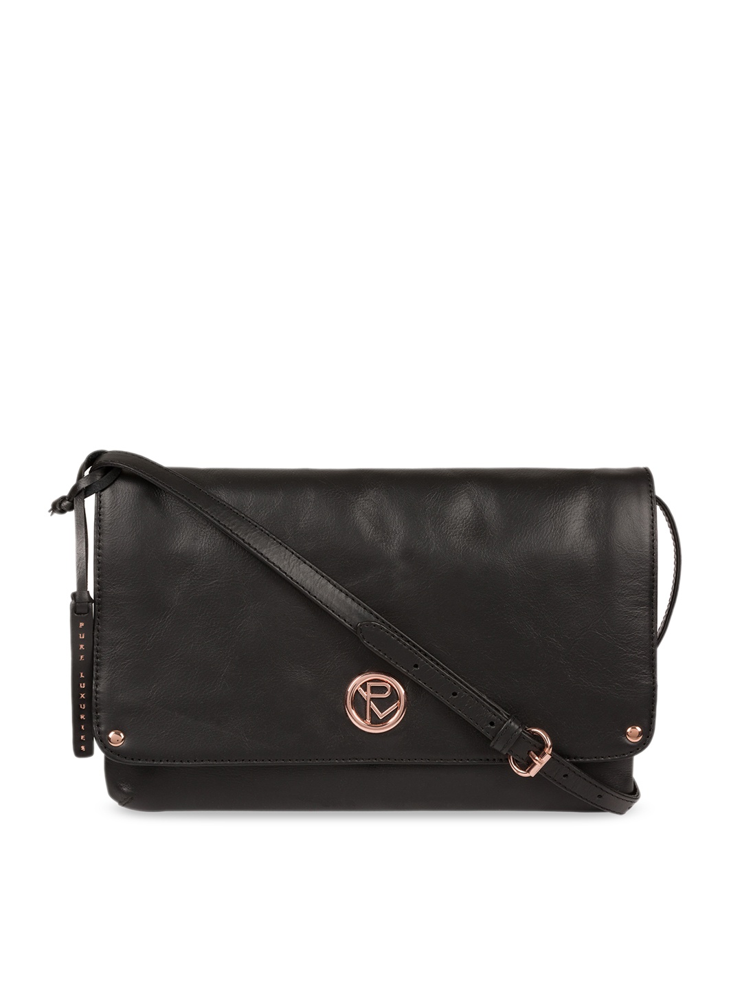 

PURE LUXURIES LONDON Black Solid Genuine Leather Ermes Sling Bag