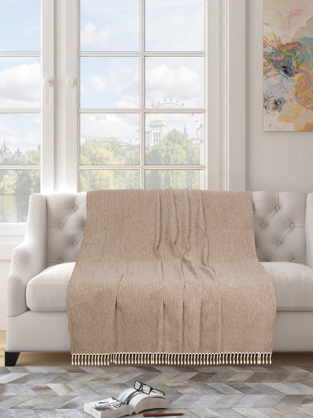 

Saral Home Grey Solid Chenille Sofa Throw, Beige
