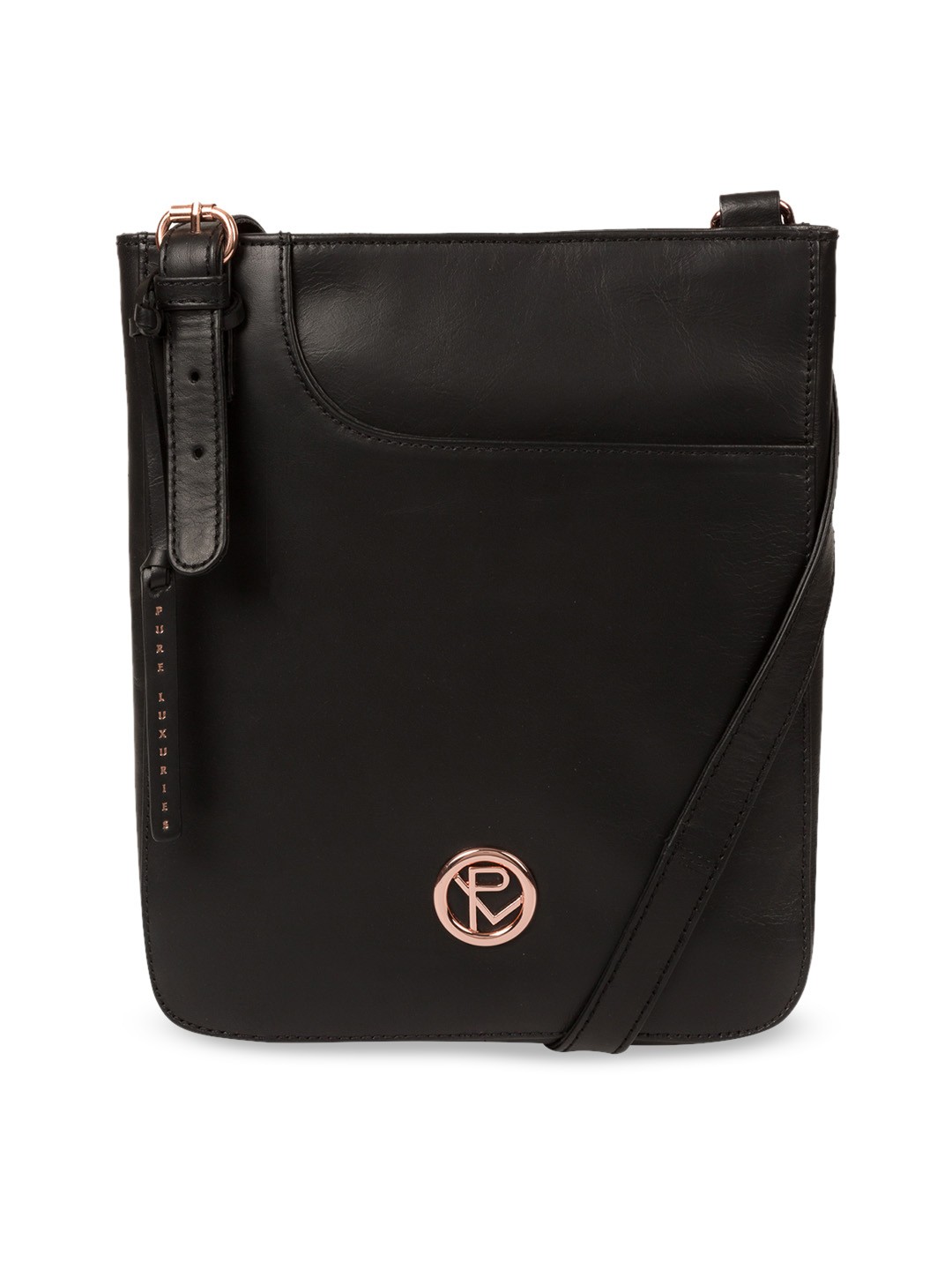 

PURE LUXURIES LONDON Black Solid Genuine Leather Kahlo Sling Bag
