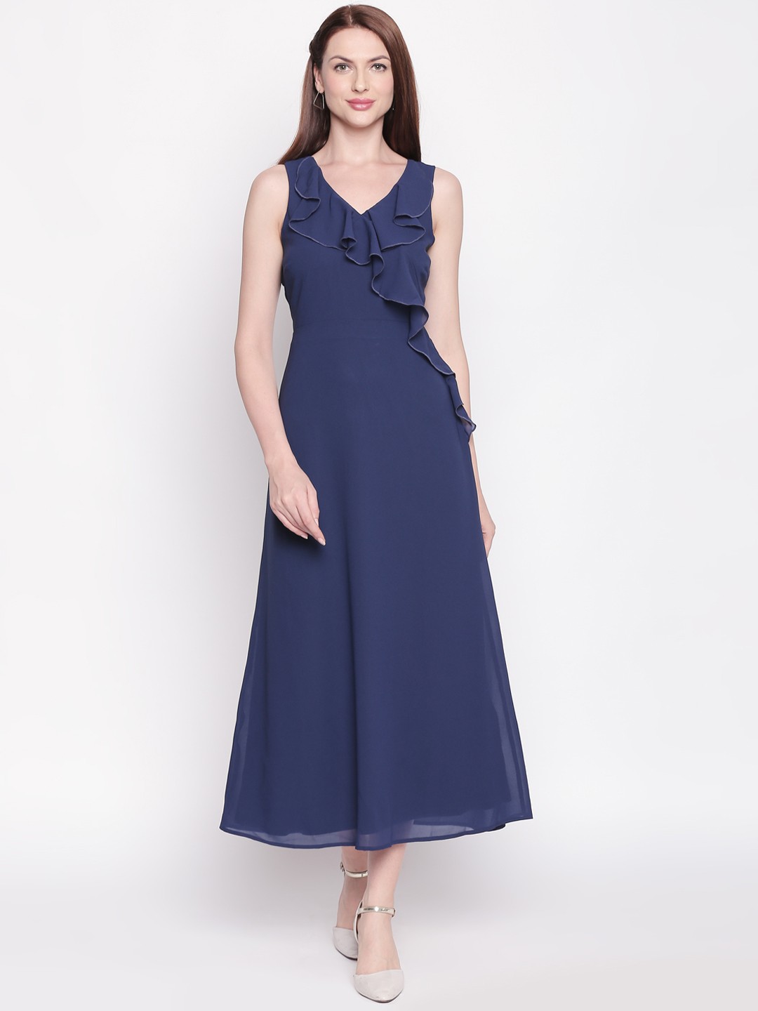 

Forever Glam by Pantaloons Women Navy Blue Solid Fit and Flare Dress