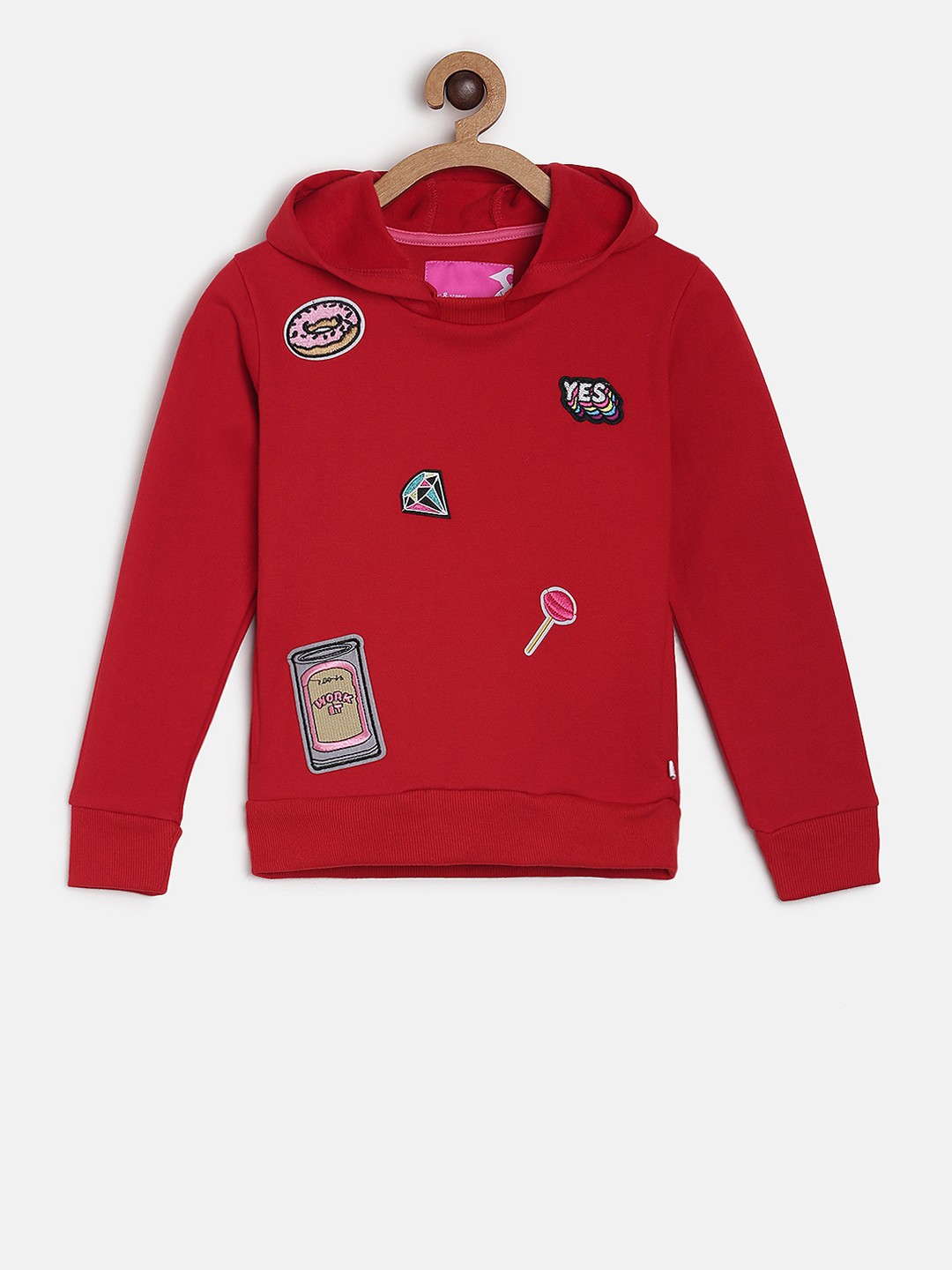 

TALES & STORIES Girls Red Solid Hooded Sweatshirt