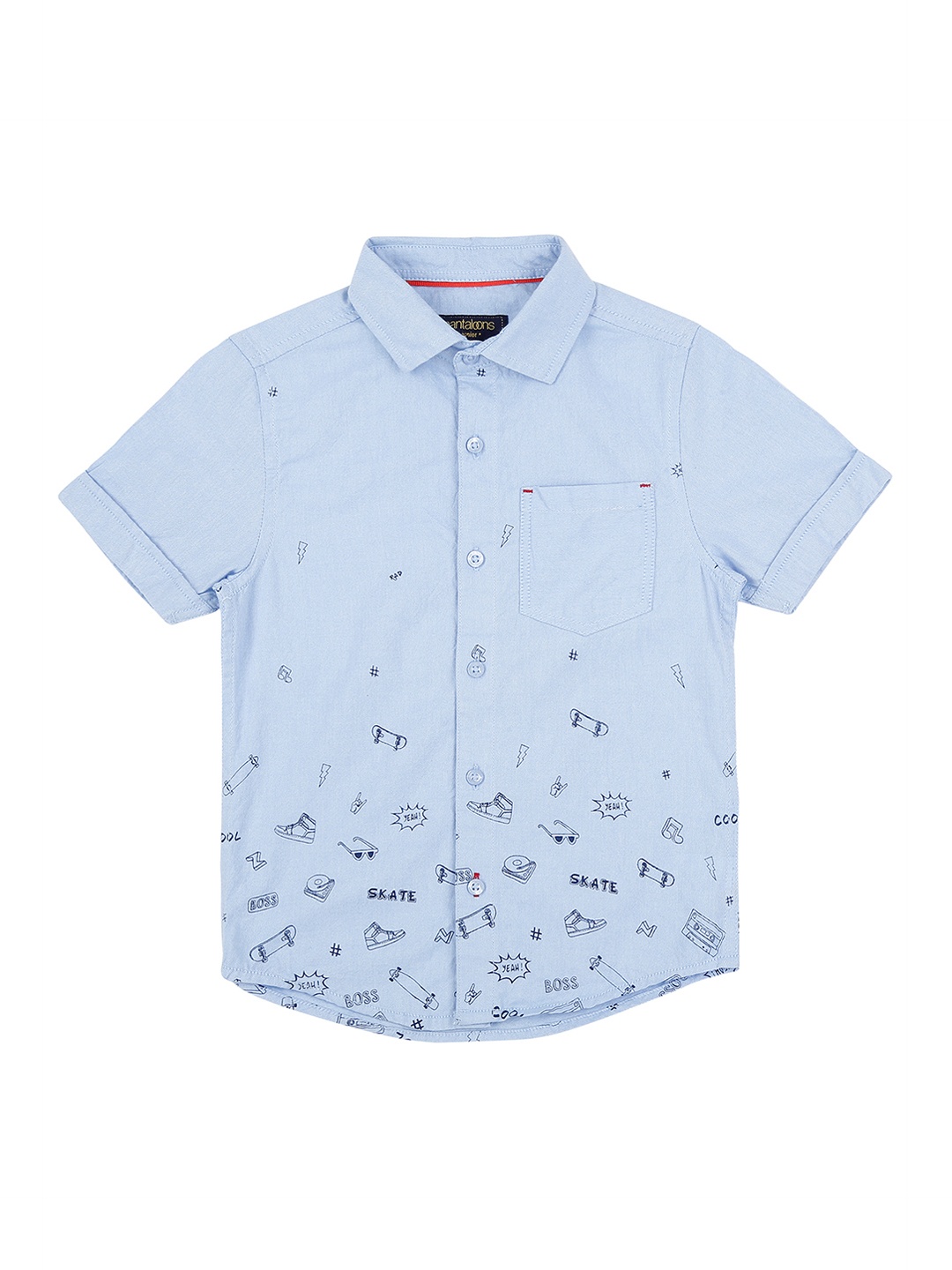 

Pantaloons Junior Boys Blue Regular Fit Printed Casual Shirt