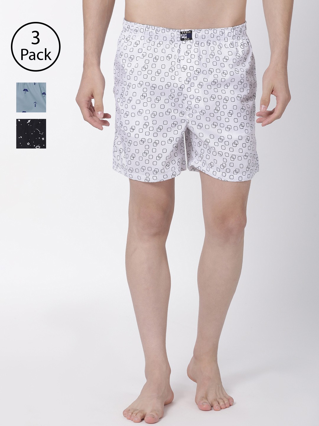 

Urban Dog Men Pack of 3 Printed Boxers UDBX105_UDBX153_UDBX159, Black