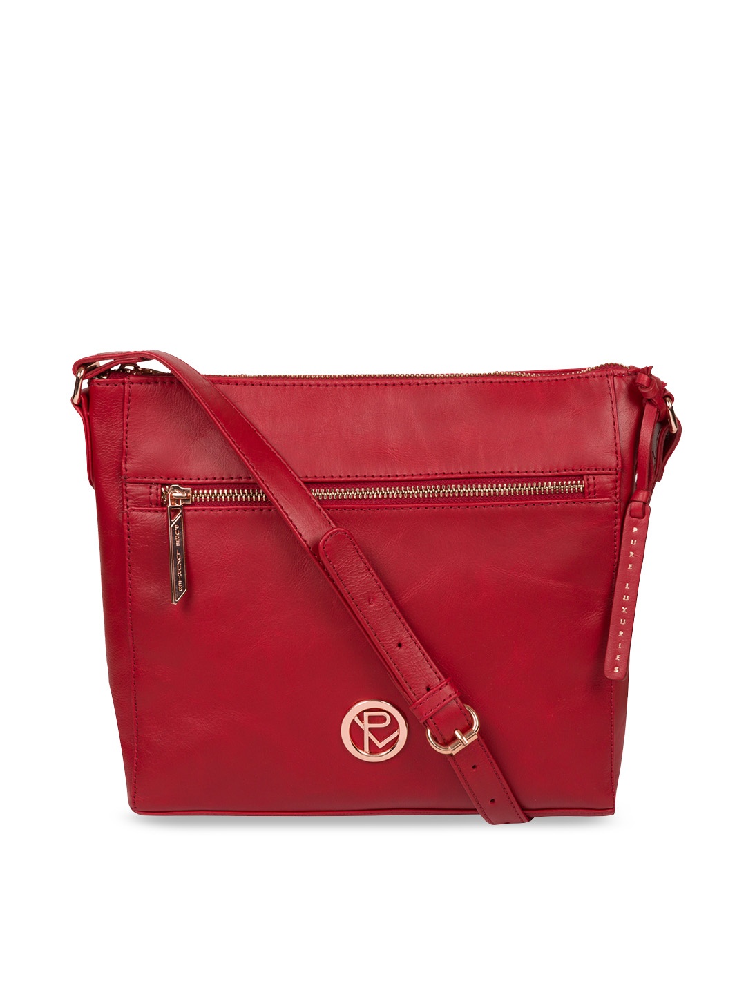 

PURE LUXURIES LONDON Red Solid Leather Sling Bag