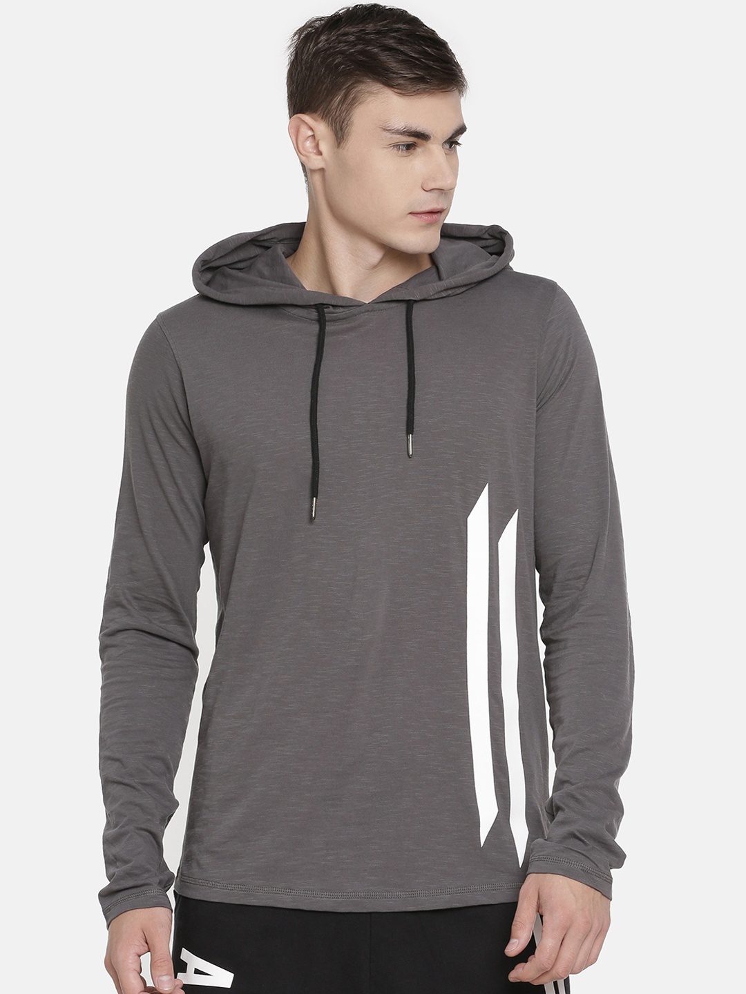 

ATTIITUDE Men Grey Solid Hood Slim Fit T-shirt