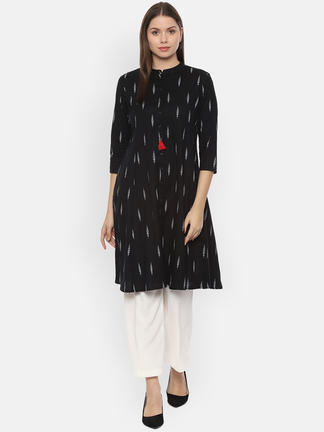 

People Women Black & White Printed Straight Kurta