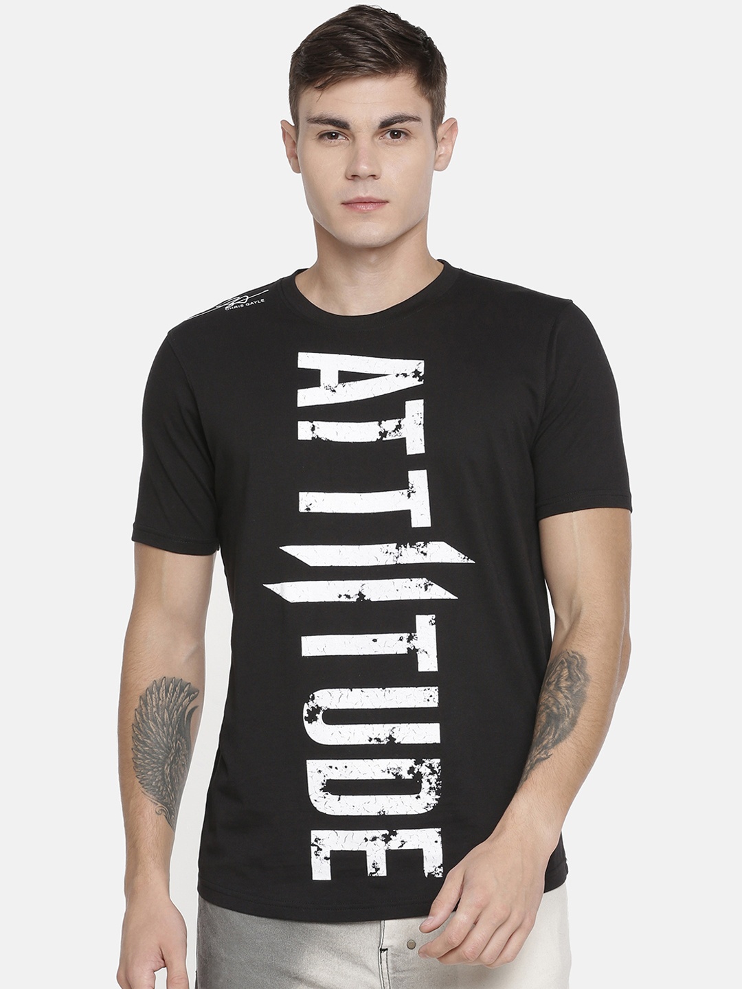 

ATTIITUDE Men Black Printed Round Neck Slim Fit T-shirt