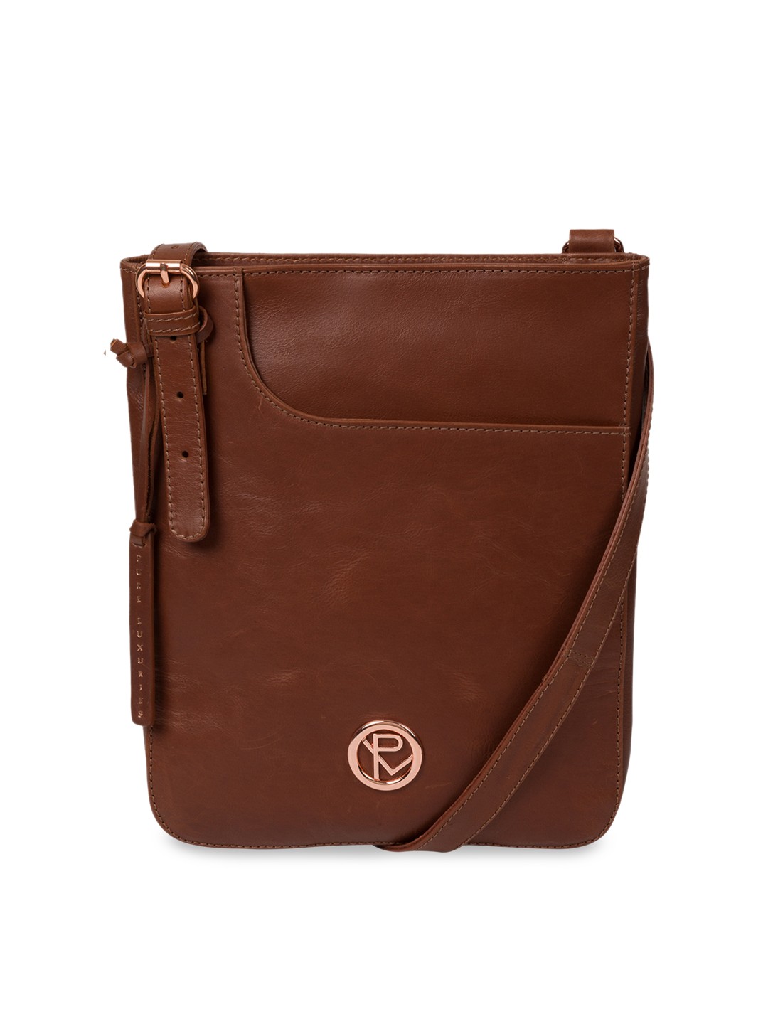 

PURE LUXURIES LONDON Brown Solid Genuine Leather Kahlo Sling Bag