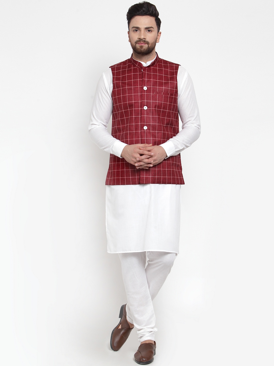 

Jompers Men White Printed Kurta with Churidar