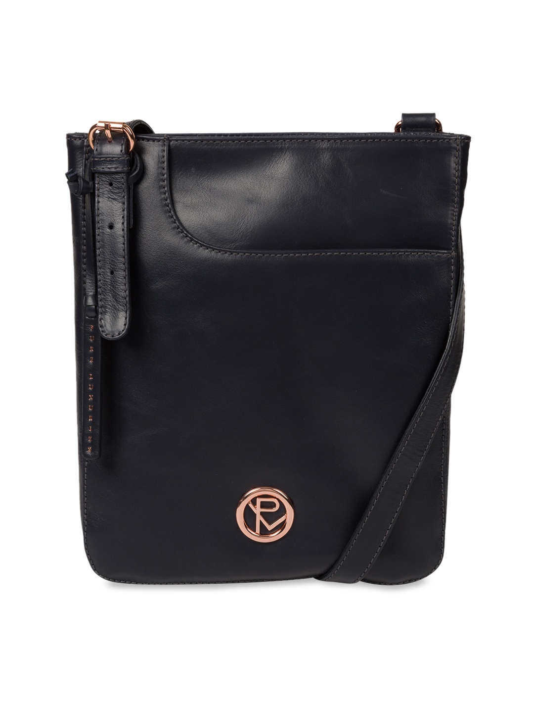 

PURE LUXURIES LONDON Navy Blue Leather Solid Sling Bag