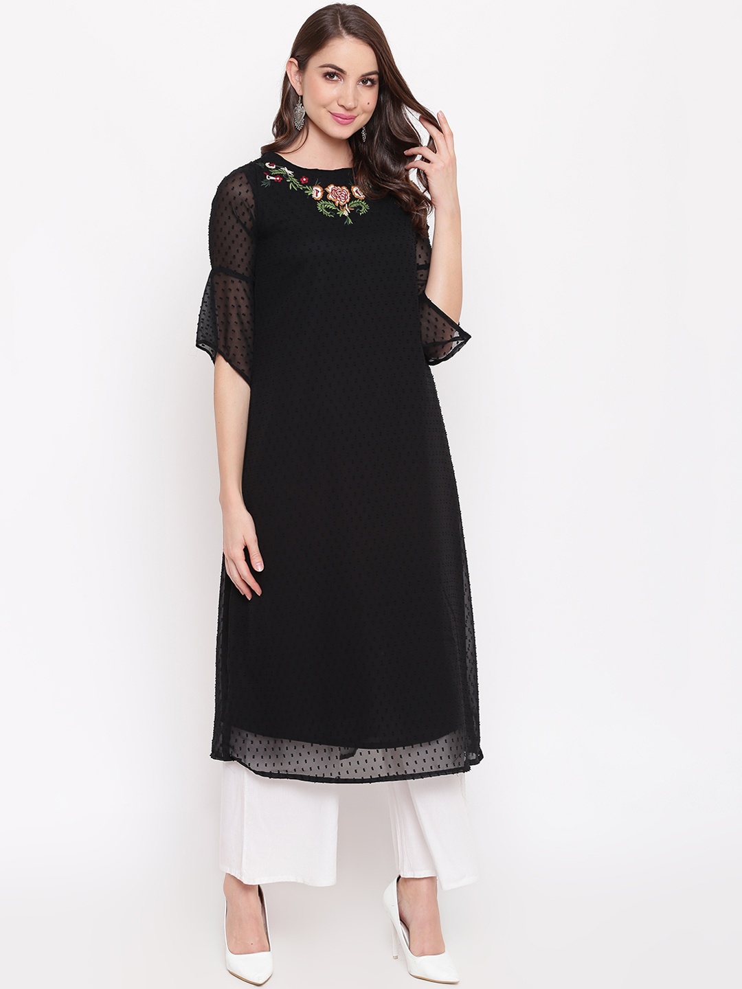 

Napra Women Black Woven Design A-Line Kurta