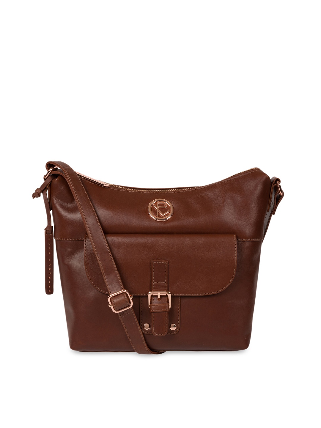 

PURE LUXURIES LONDON Brown Solid Genuine Leather Monamy Sling Bag