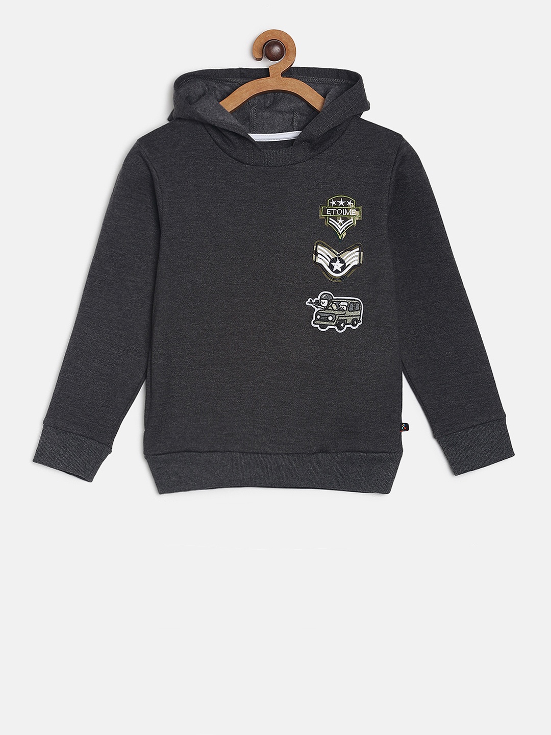 

TALES & STORIES Boys Charcoal Embroidered Hooded Sweatshirt