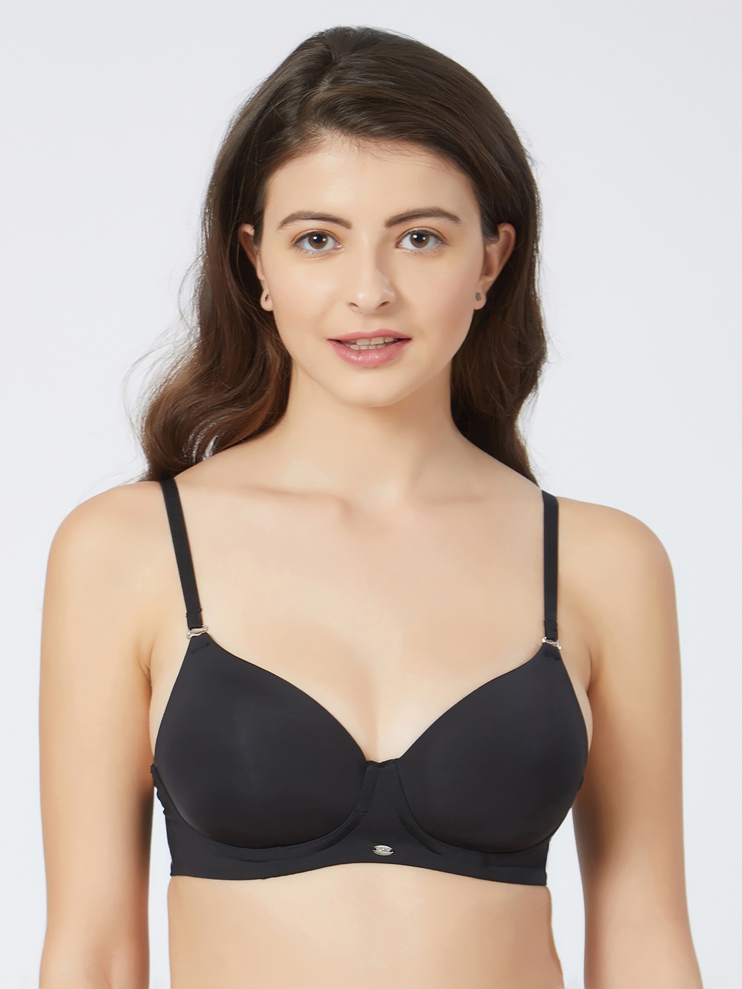 Soie Black Solid Non-Wired Lightly Padded T-shirt Bra