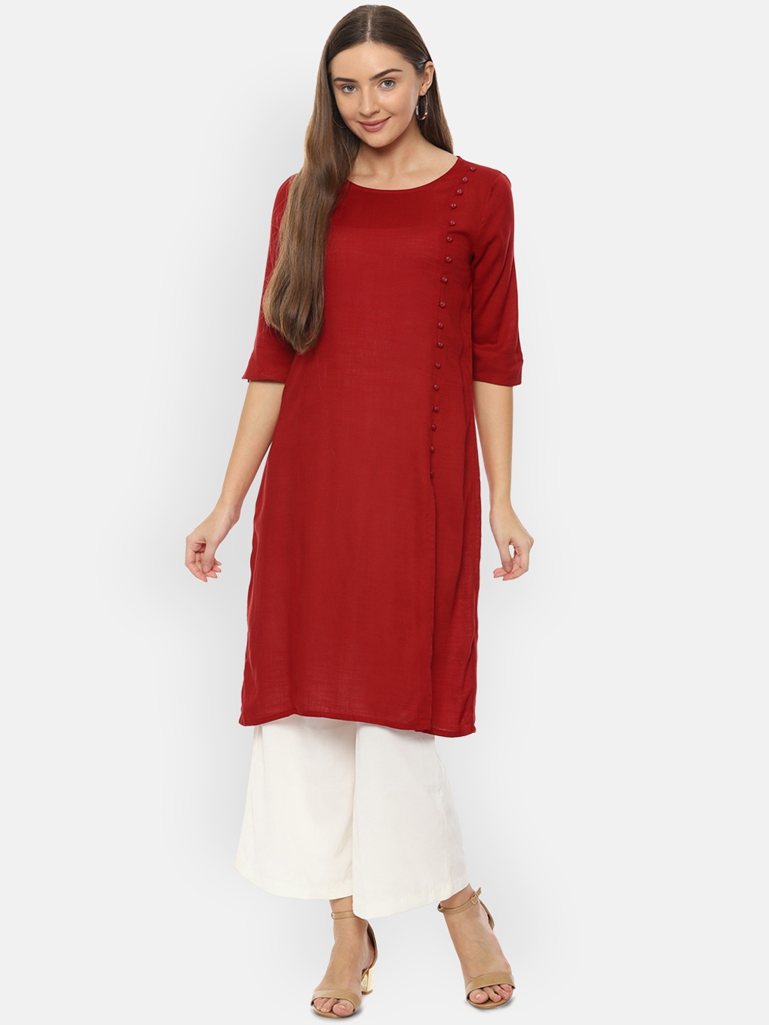 

People Women Red Solid Straight Kurta