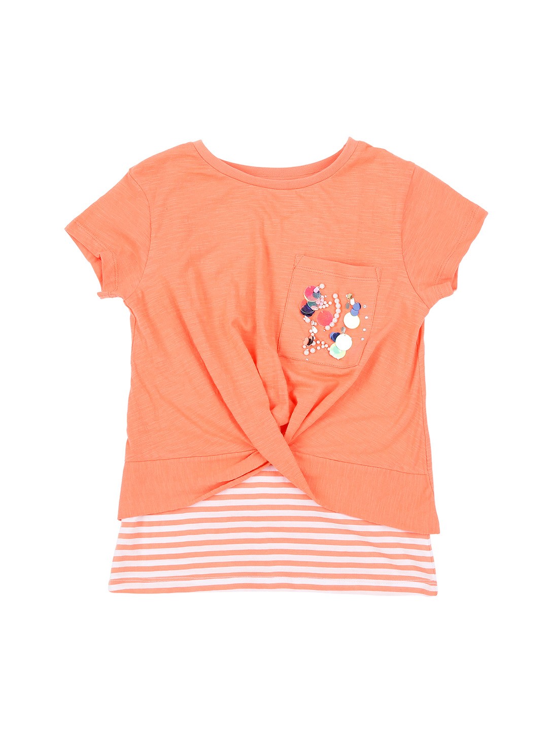 

Pantaloons Junior Girls Orange Solid Round Neck T-shirt