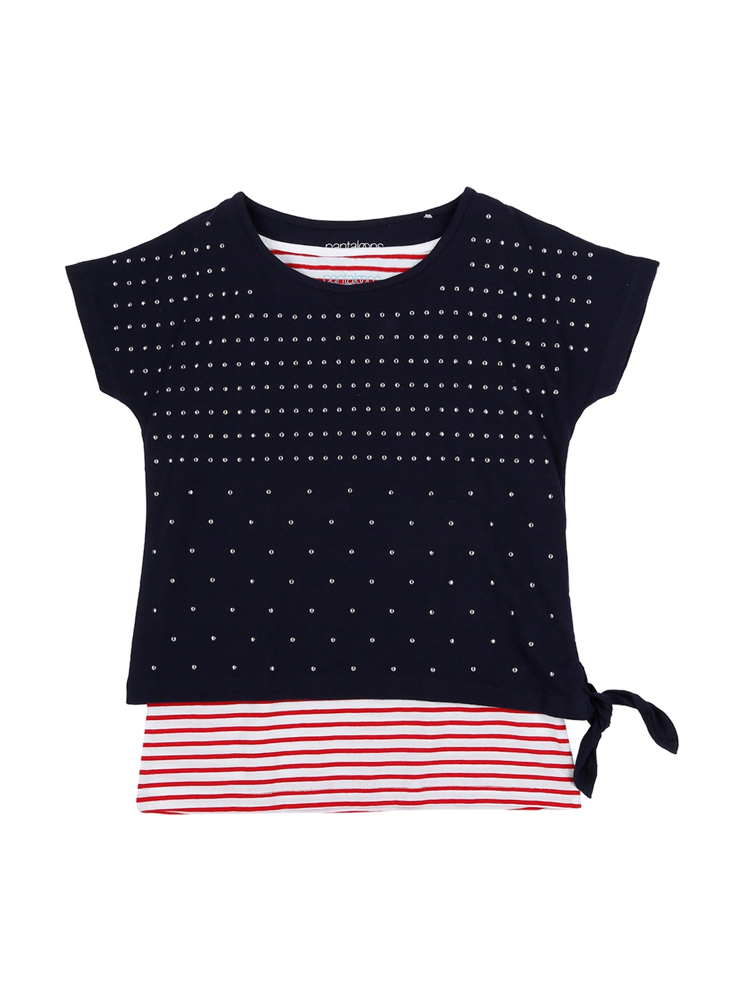 

Pantaloons Junior Girls Navy Blue Printed Round Neck Pure Cotton T-shirt