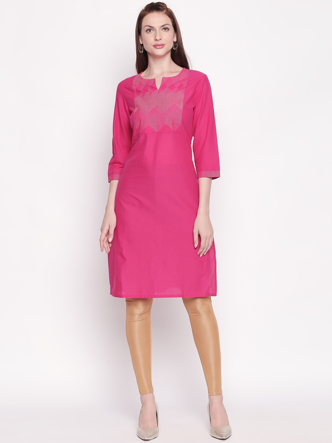 

RANGMANCH BY PANTALOONS Women Fuchsia Yoke Design Straight Kurta