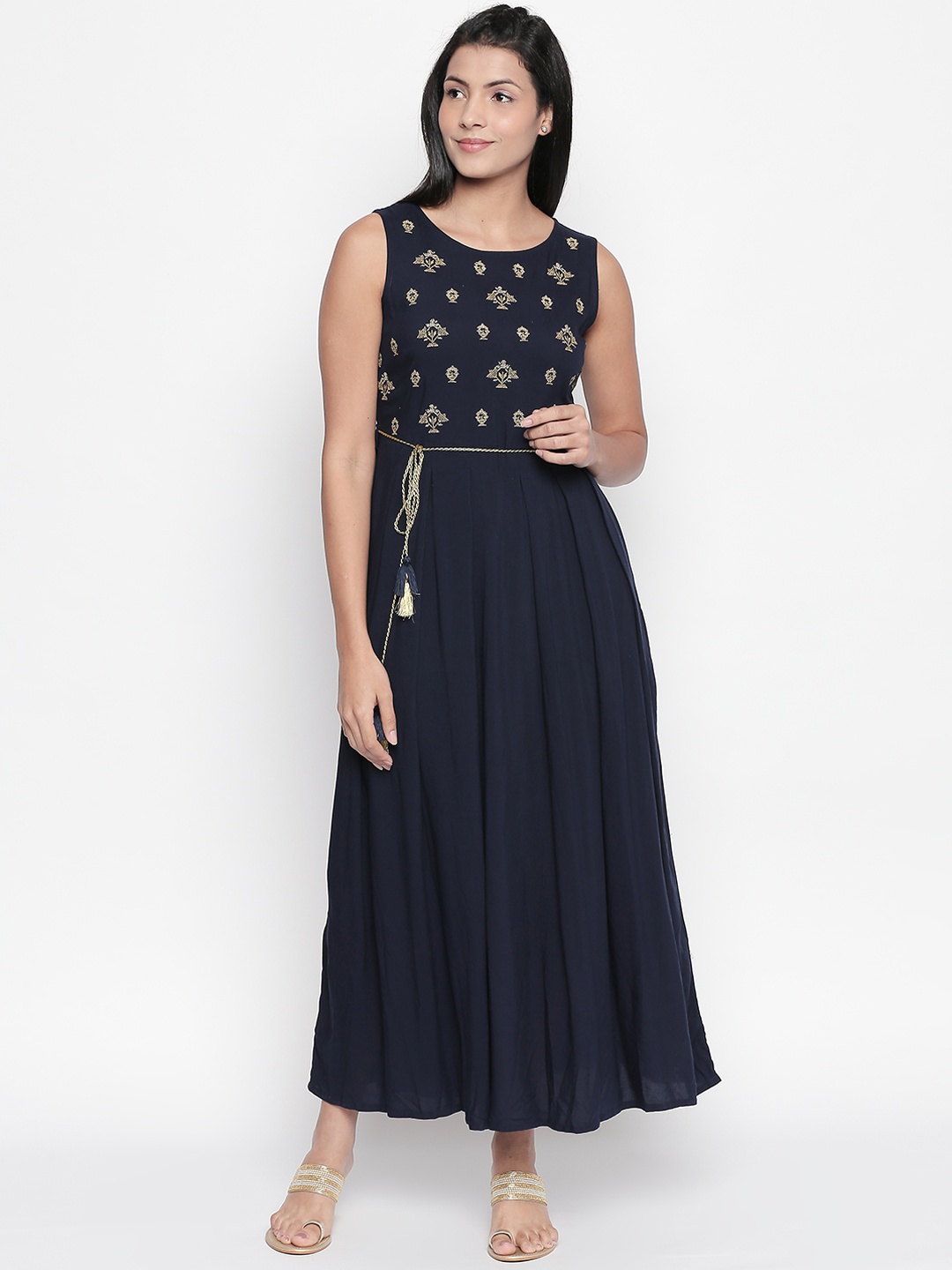 

AKKRITI BY PANTALOONS Women Blue Printed Fit and Flare Dress