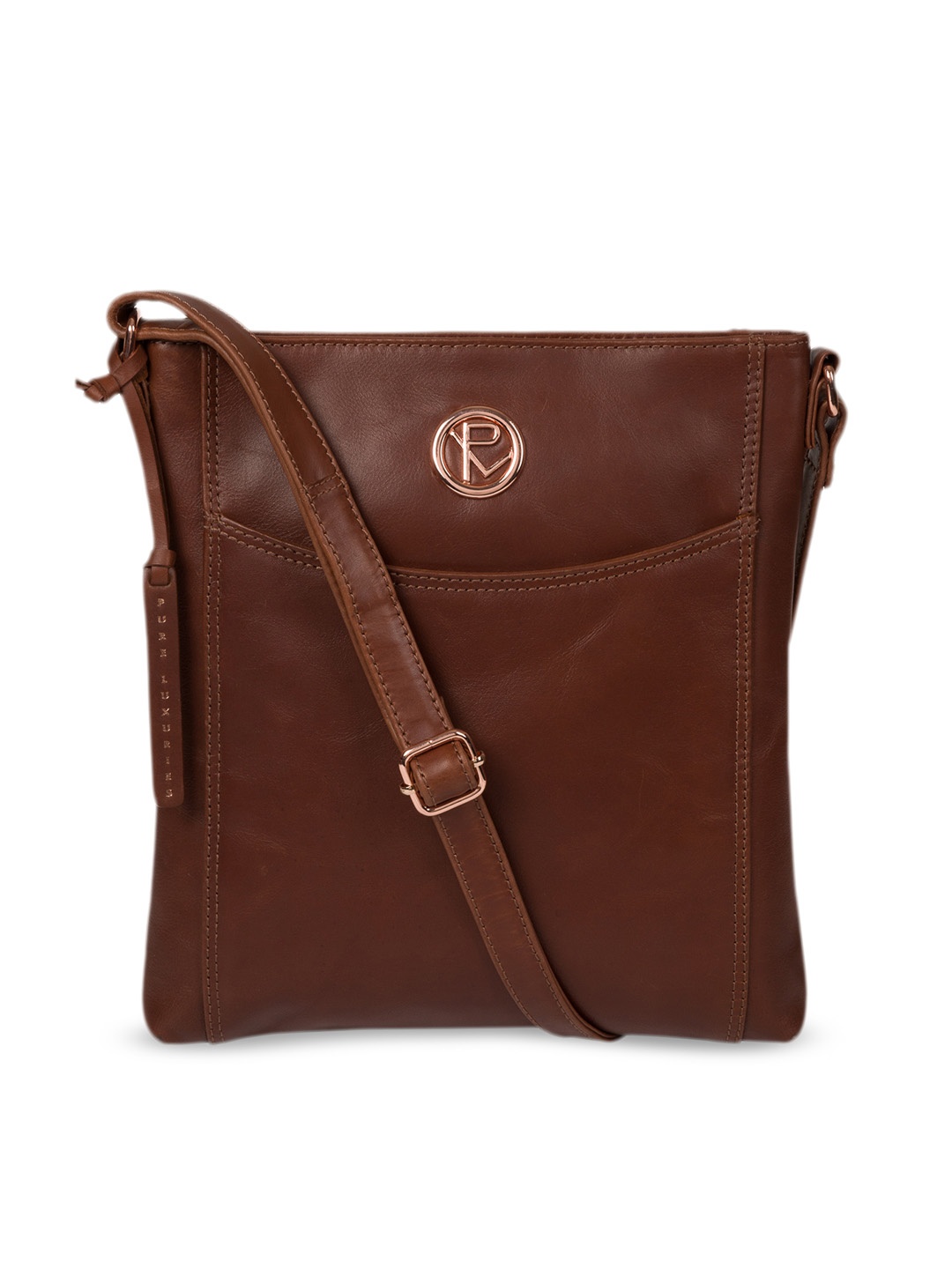 

PURE LUXURIES LONDON Brown Solid Genuine Leather Gilpin Sling Bag