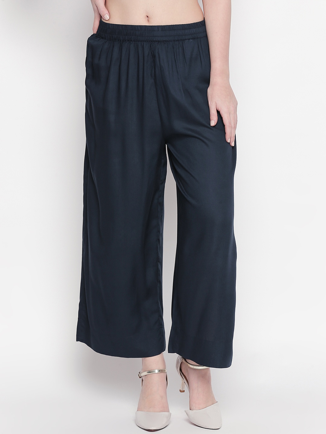 

RANGMANCH BY PANTALOONS Women Blue Solid Straight Palazzos