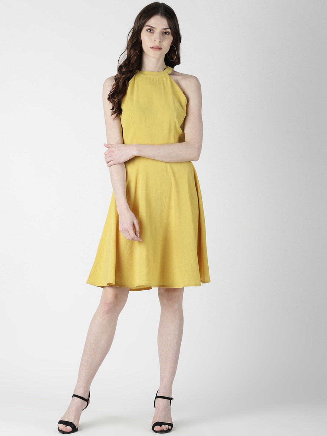 

AARA Women Yellow Solid Fit and Flare Dress