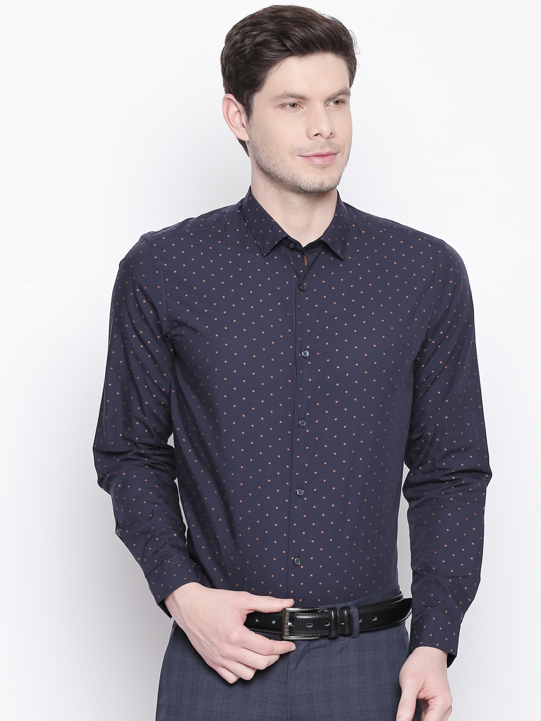 

RICHARD PARKER by Pantaloons Men Navy Blue Slim Fit Printed Formal Shirt