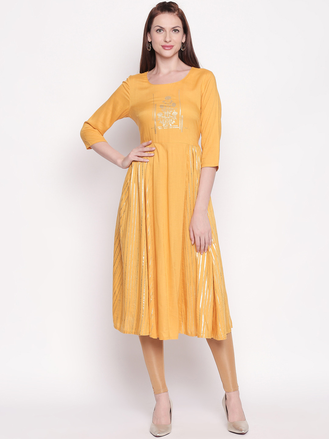 

RANGMANCH BY PANTALOONS Women Mustard Printed A-Line Kurta