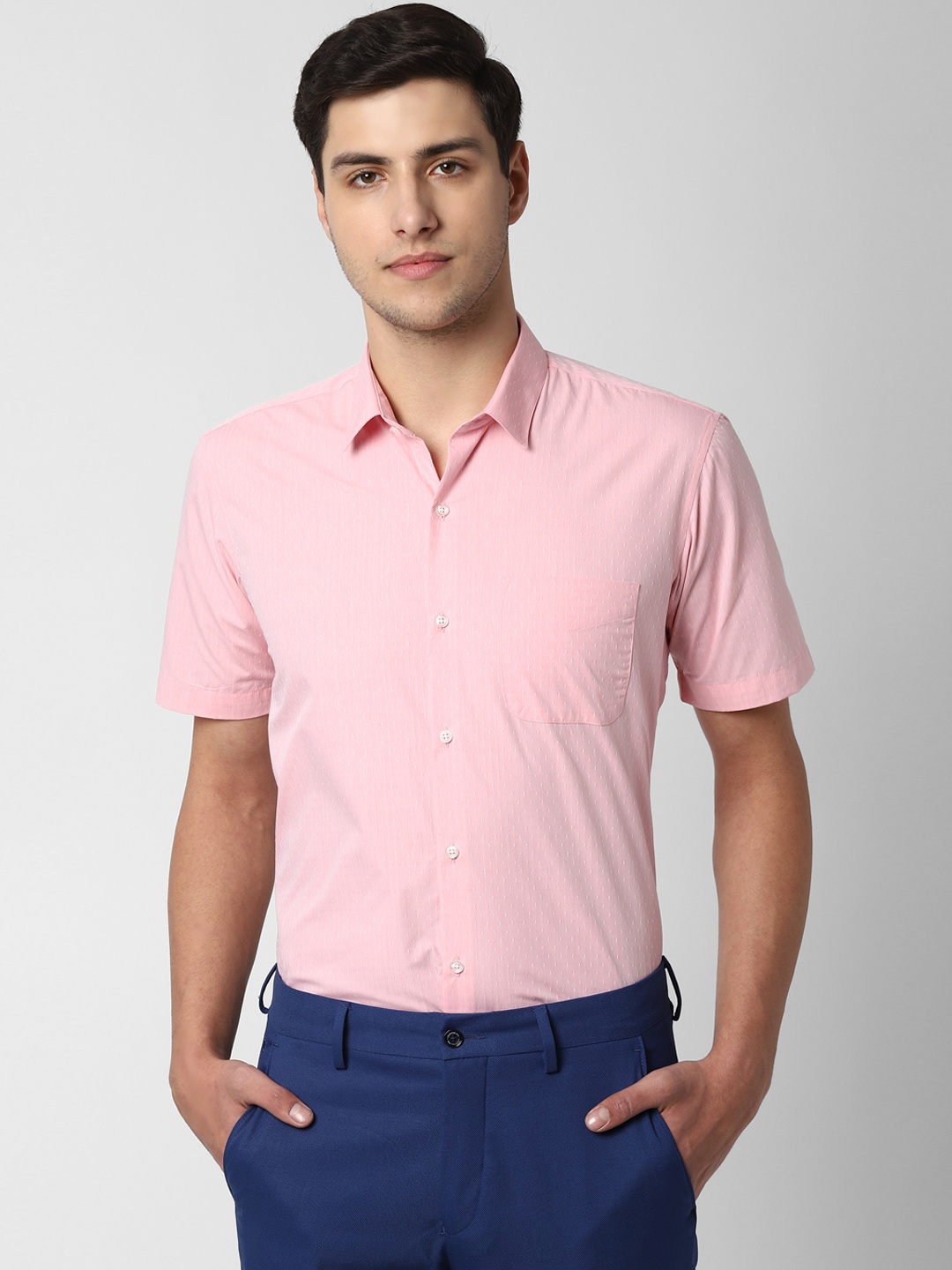 Peter England Men Pink Regular Fit Self Design Formal Shirt