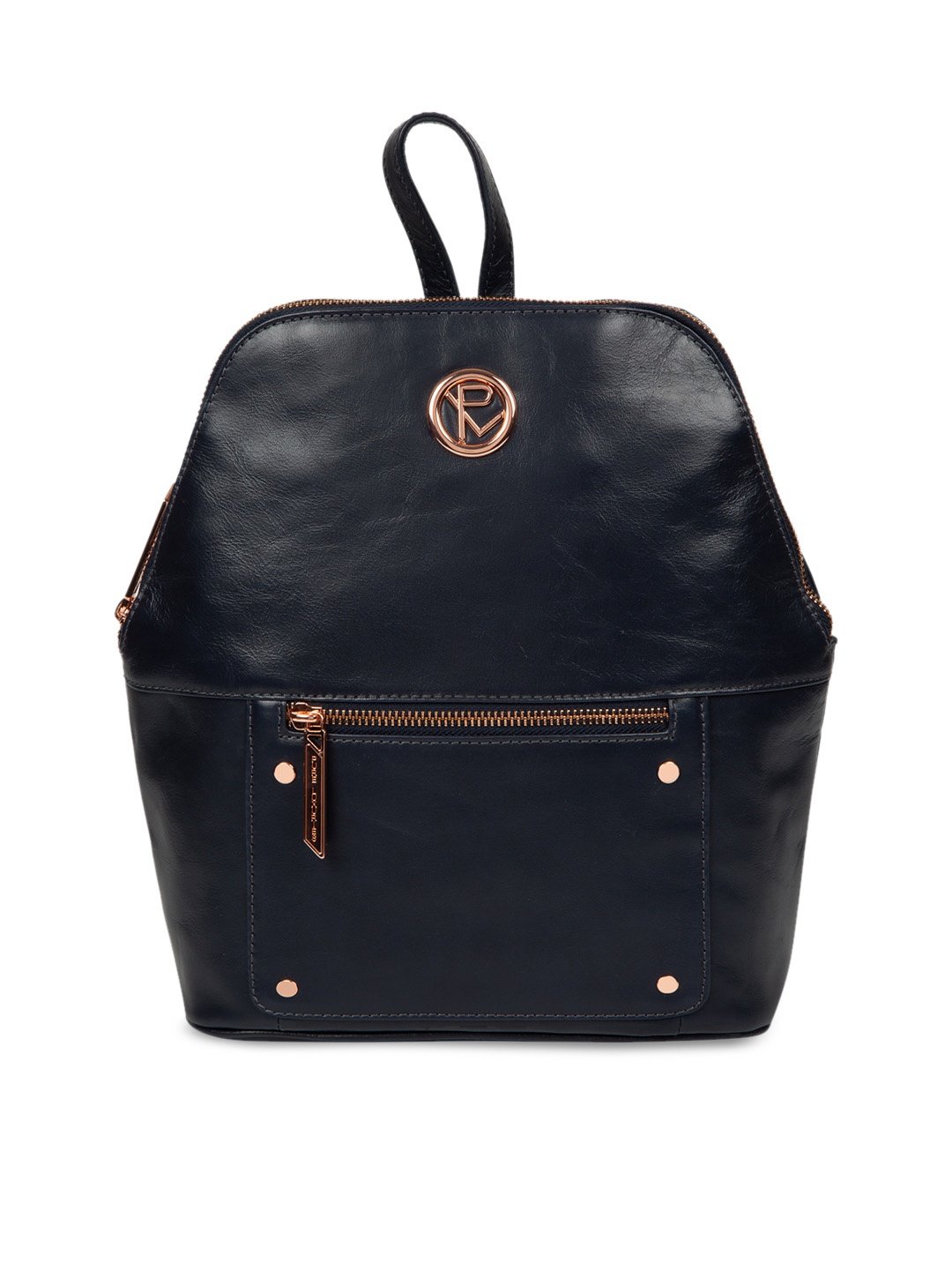 

PURE LUXURIES LONDON Women Navy Blue Solid Genuine Leather Rubens Backpack