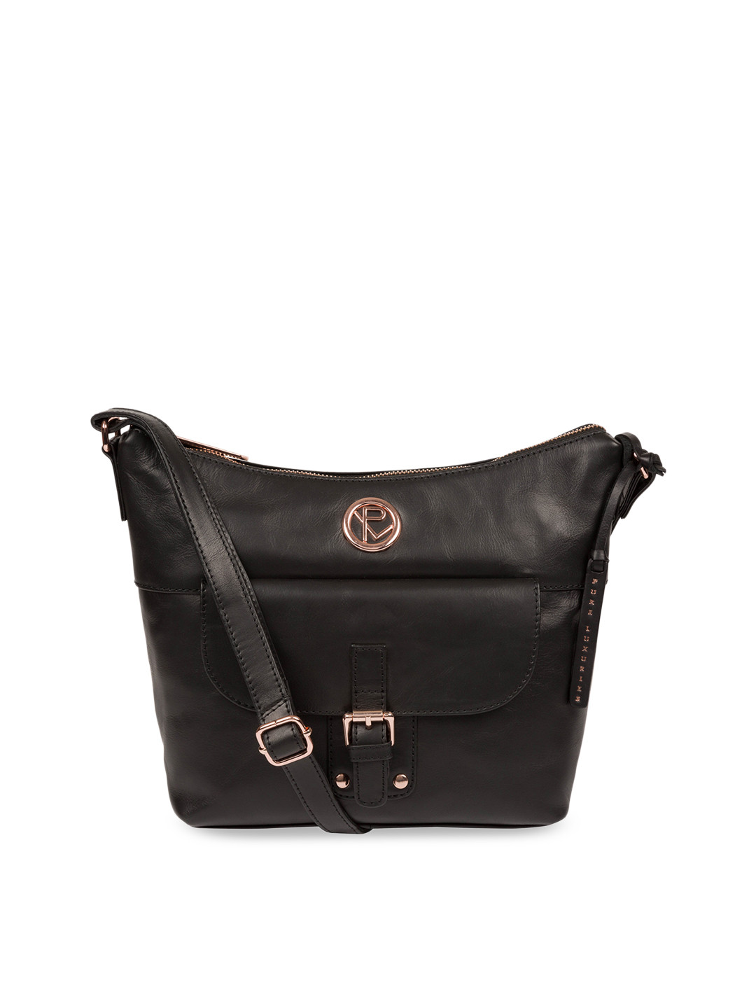 

PURE LUXURIES LONDON Black Solid Genuine Leather Monamy Sling Bag