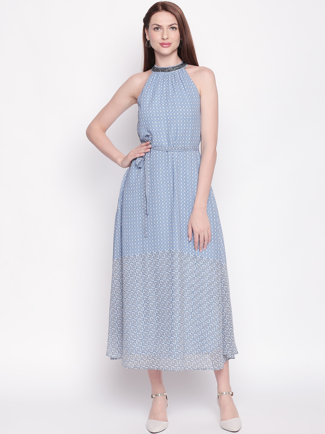 

Forever Glam by Pantaloons Women Blue Printed Fit and Flare Dress