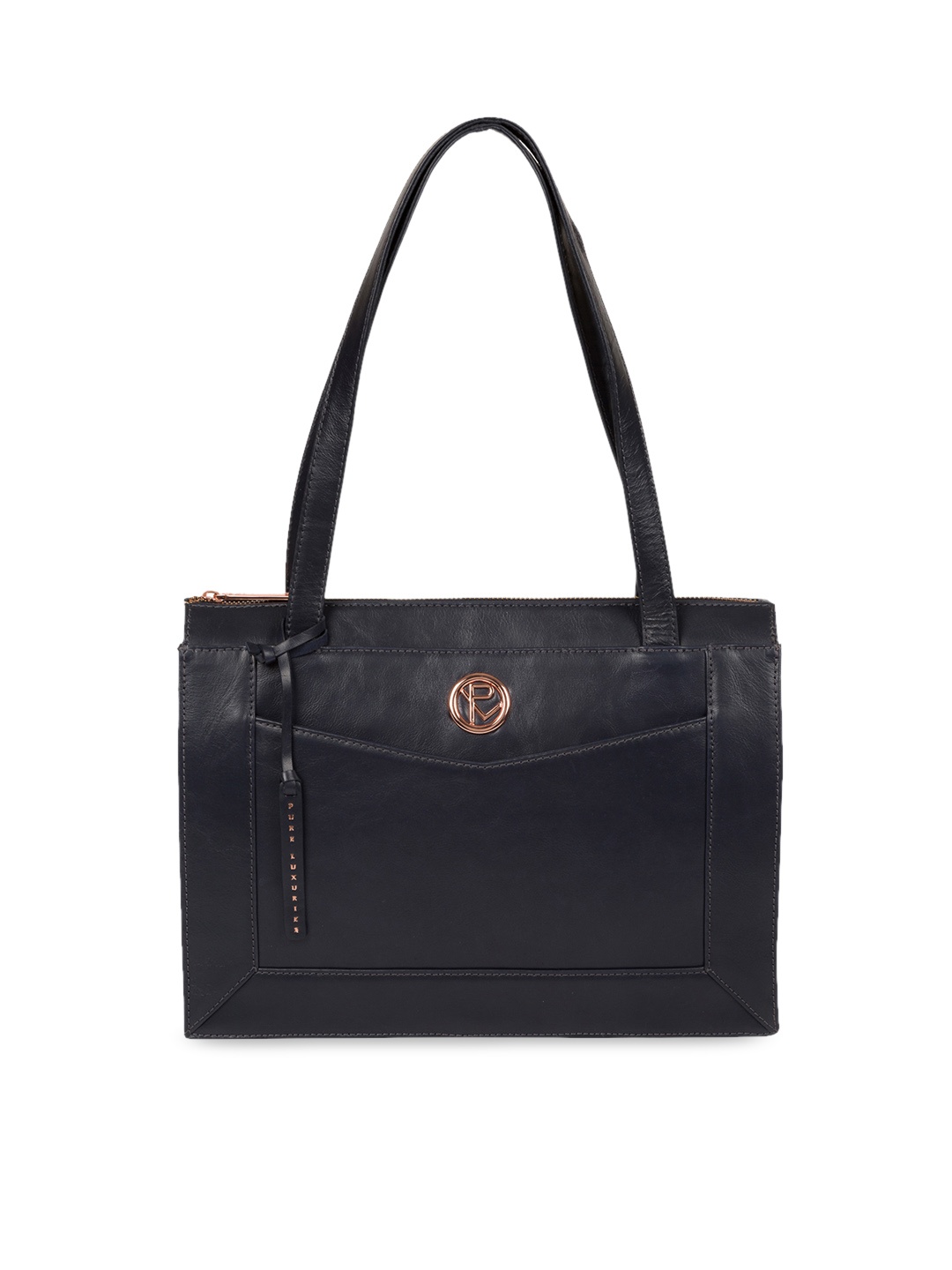 

PURE LUXURIES LONDON Navy Blue Leather Solid Handheld Bag
