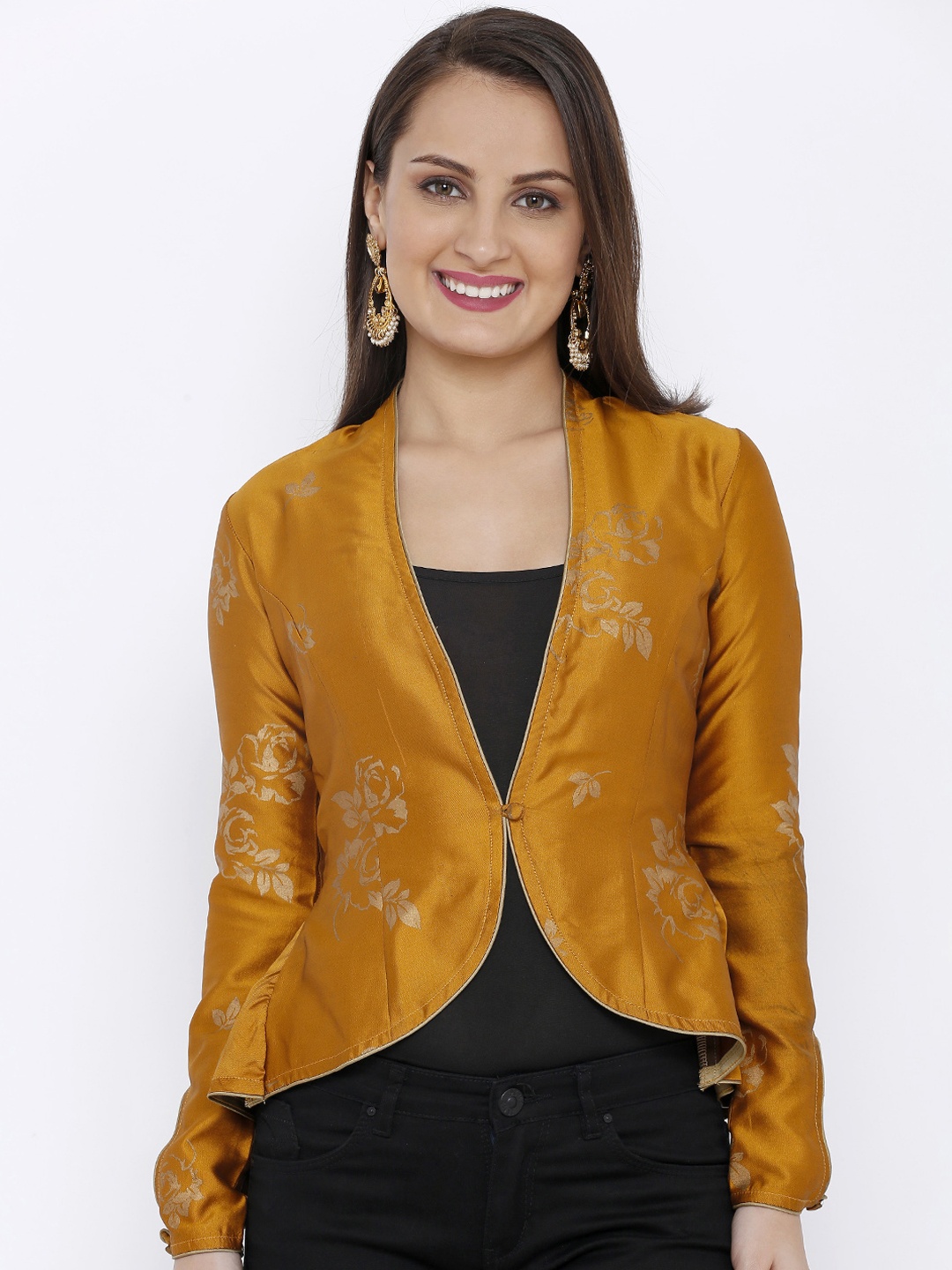 

Ira Soleil Women Yellow Printed Tailored Jacket