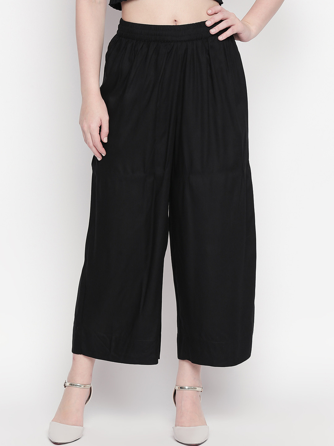 

RANGMANCH BY PANTALOONS Women Black Solid Straight Crop Palazzos
